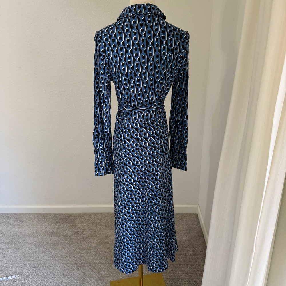 Boden Laura Midi Shirt Dress Blue Chain Link Tencel Cotton Sz 6 Mod Retro Office - Picture 7 of 10